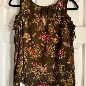LC Lauren Conrad Floral Blouse - Dark Olive Green